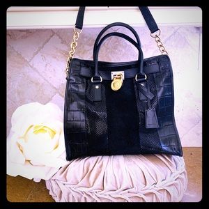 Michael Kors Black Calf Hair / Saffiano Hamilton